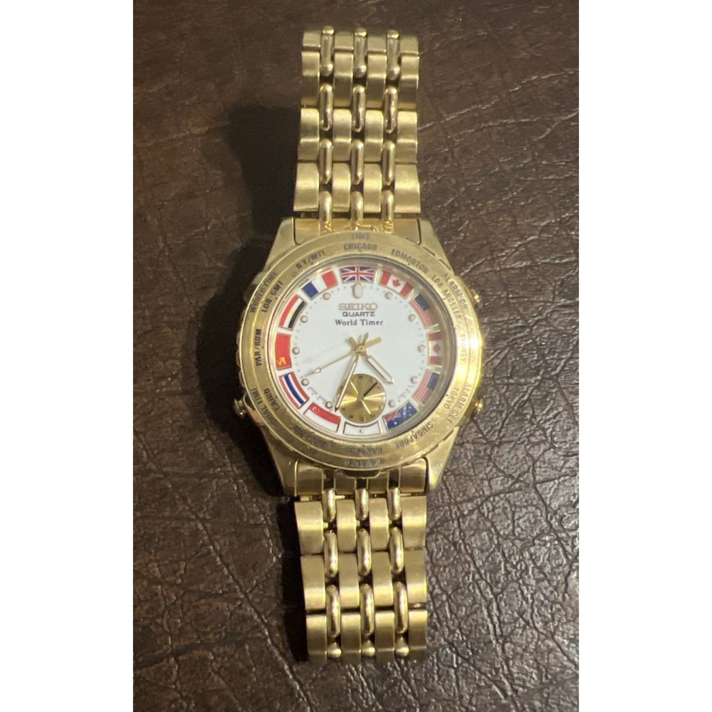 SEIKO Quartz World Timer Men's Watch 8V22-7008 Vintage 1980S. New Battery Works